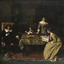 Painting by Mihály Munkácsy: The Blind Milton Dictating "Paradise Lost" to his Daughters, represented by Childs Gallery