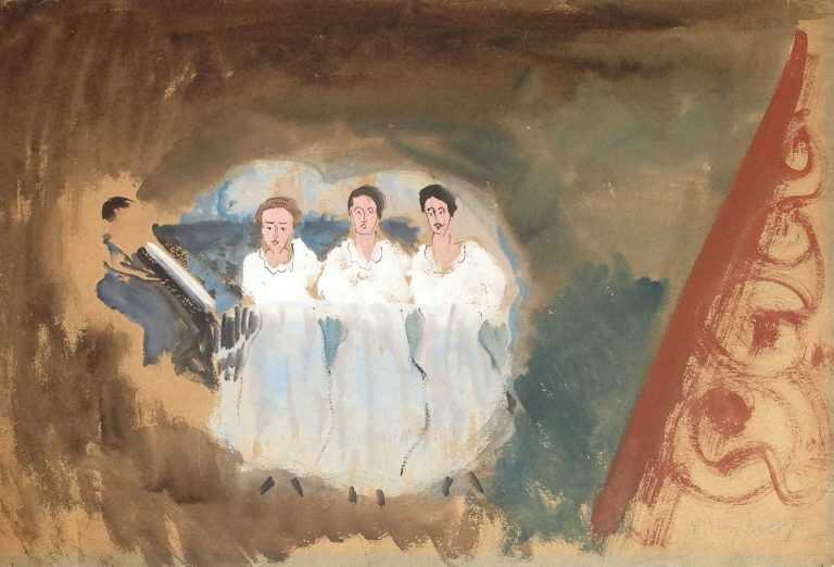 Watercolor By Milton Avery: Spotlight Or Singing Trio, From The Theater Series At Childs Gallery