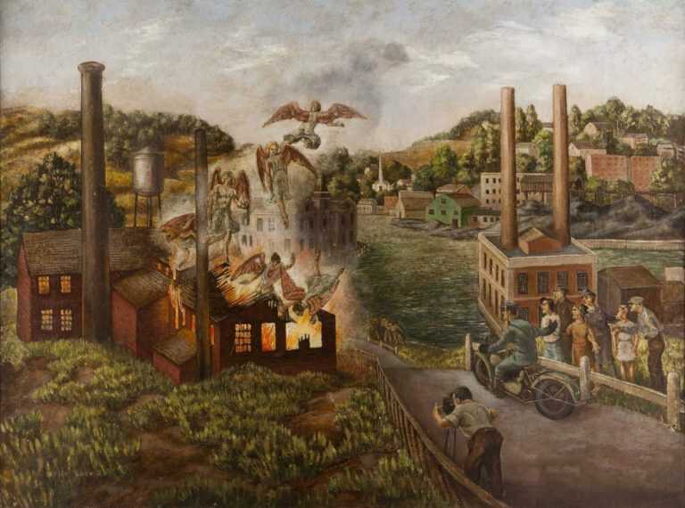 Painting By Molly Luce: Fire In The Factory At Childs Gallery