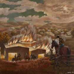 Painting By Molly Luce: Fire In Tobbaco Barn At Childs Gallery