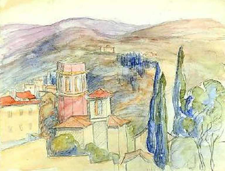 Watercolor By Molly Luce: [hillside Town, Southern Europe] At Childs Gallery