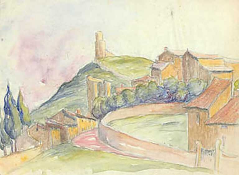 Watercolor By Molly Luce: [houses Among Rolling Hills] At Childs Gallery