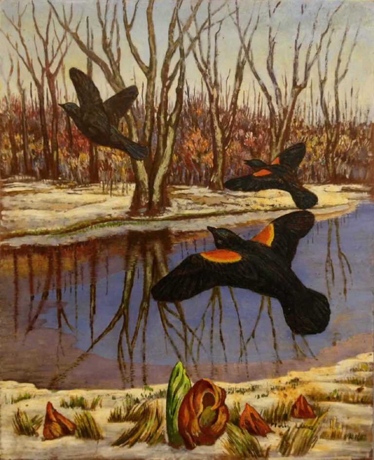 Painting By Molly Luce: Redwinged Black Birds At Childs Gallery