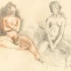 Drawing by Moses Soyer: [Two Nudes], available at Childs Gallery, Boston