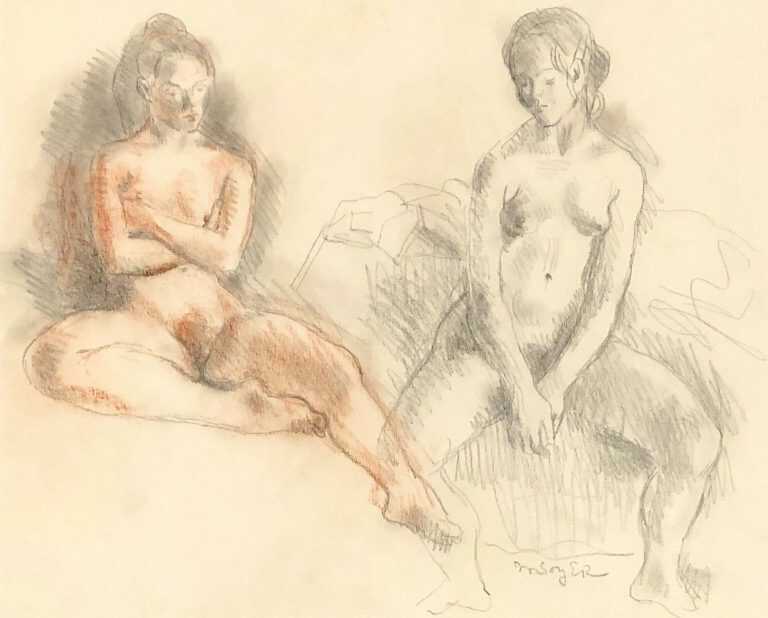 Drawing by Moses Soyer: [Two Nudes], available at Childs Gallery, Boston