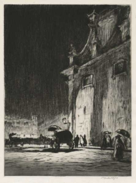 Print by Muirhead Bone: Rainy Night in Rome, represented by Childs Gallery
