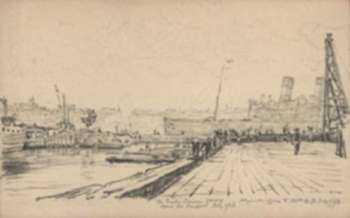 Drawing by Muirhead Bone: The Giulio Caesare Going Down the Hudson, represented by Childs Gallery