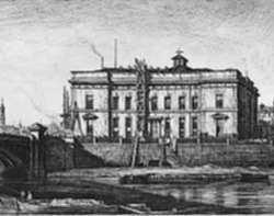Print by Muirhead Bone: The Old Justiciary Court House (South Front) from the Clyde , represented by Childs Gallery