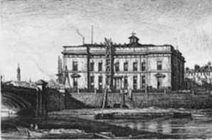 Print by Muirhead Bone: The Old Justiciary Court House (South Front) from the Clyde , represented by Childs Gallery