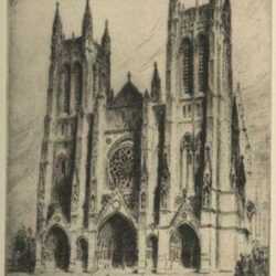Print by Nat Lowell: The Cathedral of Saint John the Divine, New York City, represented by Childs Gallery
