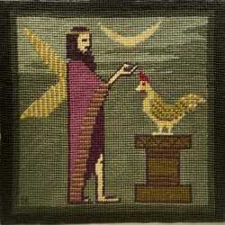 Textile by Natalie Hays Hammond: Nergel, Idol of the Cuthites Was Represented In the Form of a Cock, available at Childs Gallery, Boston