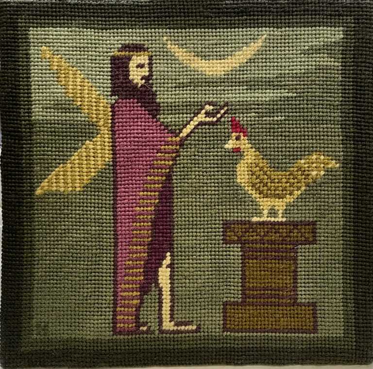 Textile by Natalie Hays Hammond: Nergel, Idol of the Cuthites Was Represented In the Form of a Cock, available at Childs Gallery, Boston