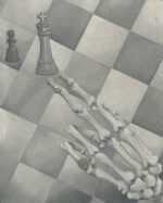 Painting by Natalie Hays Hammond: [Skeleton Playing Chess], represented by Childs Gallery