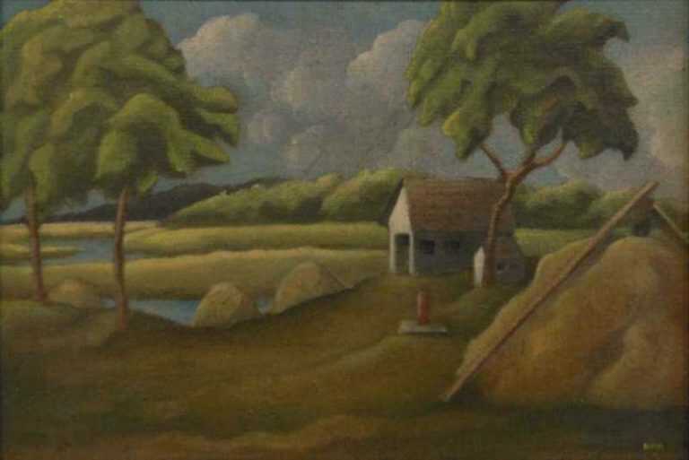 Painting by Natalie Hays Hammond: Farm in Essex, Mass., represented by Childs Gallery