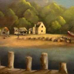 Painting by Natalie Hays Hammond: Freshwater Cove, Gloucester, represented by Childs Gallery