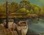 Painting by Natalie Hays Hammond: Lobster Boats - Annisquam, represented by Childs Gallery