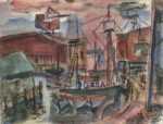 Watercolor by Nathaniel Dirk: From the Italian Docks, Gloucester, Massachusetts, represented by Childs Gallery