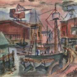 Watercolor by Nathaniel Dirk: From the Italian Docks, Gloucester, Massachusetts, represented by Childs Gallery