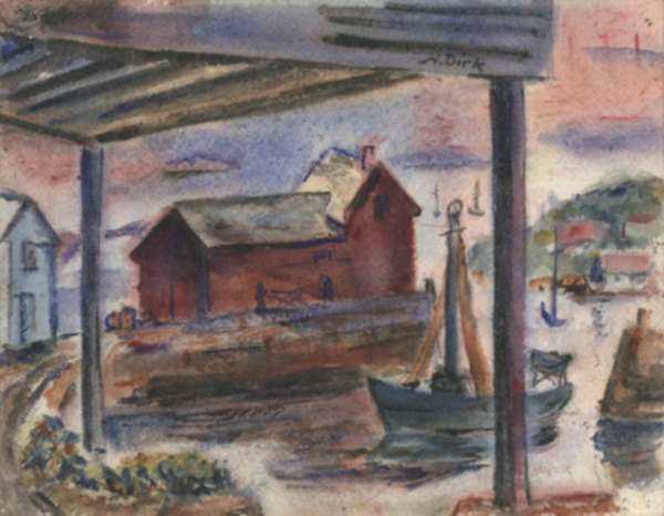 Watercolor by Nathaniel Dirk: Motif #1, Rockport, represented by Childs Gallery