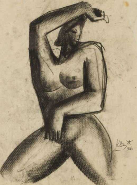 Drawing by Nathaniel Kaz: Posing Nude, represented by Childs Gallery