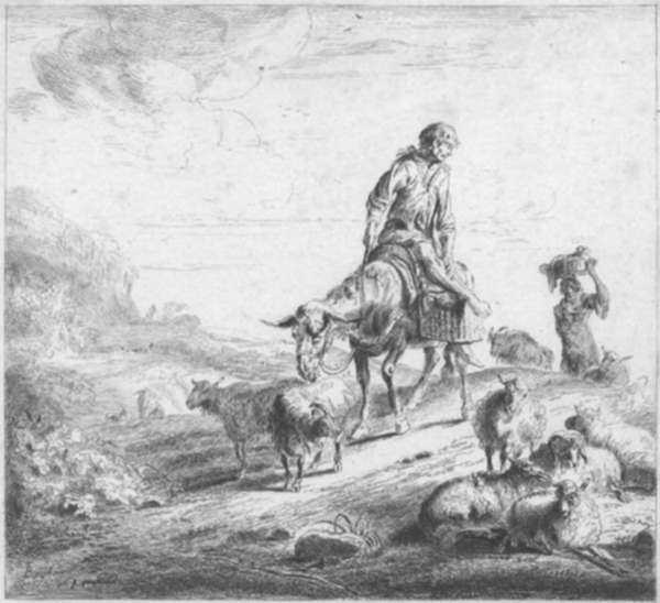 Print by Nicolaes Pietersz Berchem: Man Riding a Donkey, represented by Childs Gallery