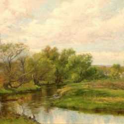 Painting by Olive Parker Black: Landscape with Stream, represented by Childs Gallery