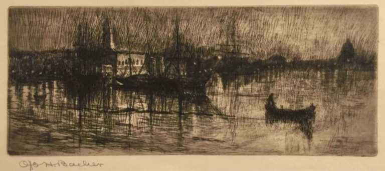 Print by Otto Bacher: Rainy Night, Venice, represented by Childs Gallery