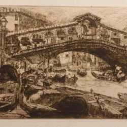 Print by Otto Bacher: Rialto Bridge and Grand Canal, Venice, represented by Childs Gallery