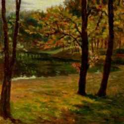 Painting by Otto Heinigke: [Lakeside Trees], represented by Childs Gallery