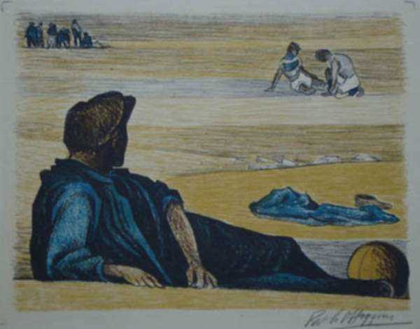 Print by Pablo O'Higgins: On the Beach, represented by Childs Gallery