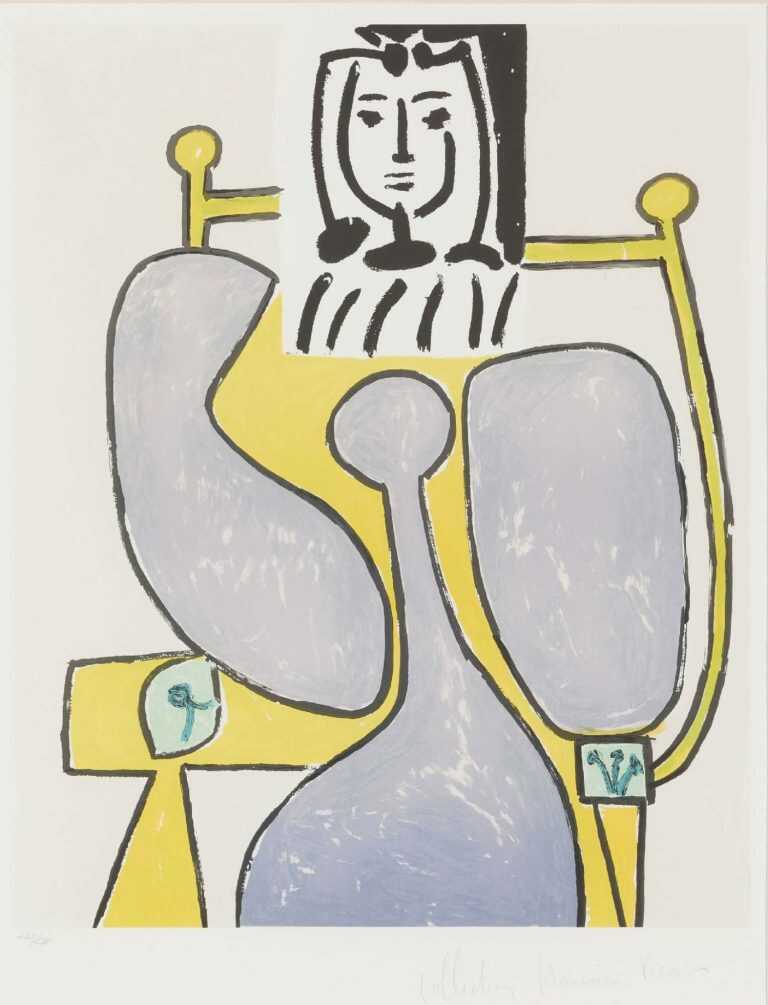 Print By Pablo Picasso: Femme Assise A La Robe Bleue At Childs Gallery