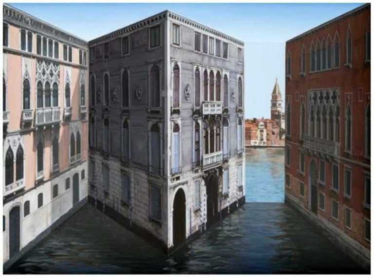Painting by Patrick Hughes: Poignant Palazzo, represented by Childs Gallery