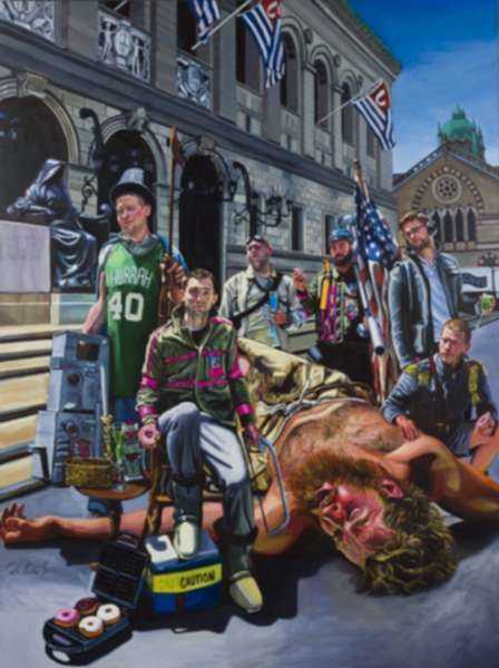 Painting by Paul Endres Jr.: A Humane Donut Celebration Befits any Defeated Colossus, represented by Childs Gallery