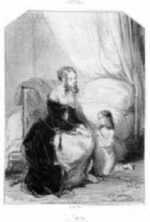 Print by Paul Gavarni: La Prière (The Prayer) or Le Retour, represented by Childs Gallery