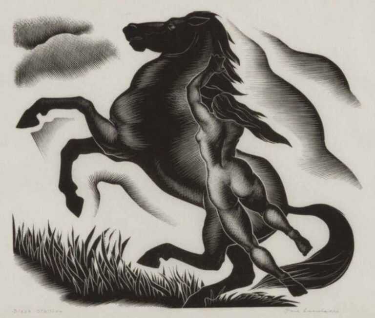 Print by Paul Landacre: Black Stallion, represented by Childs Gallery
