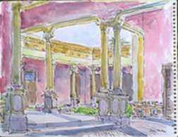 Watercolor by Paul Parker: Atrium, Merida, Mexico, represented by Childs Gallery