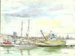 Watercolor by Paul Parker: Harbor, San Juan, Puerto Rico, represented by Childs Gallery