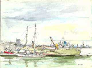 Watercolor by Paul Parker: Harbor, San Juan, Puerto Rico, represented by Childs Gallery