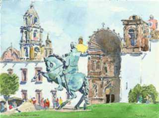 Watercolor by Paul Parker: San Miguel de Allende, Allende, Mexico, represented by Childs Gallery
