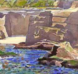 Watercolor by Paul Parker: Sea and Rocks, La Jolla, California, represented by Childs Gallery