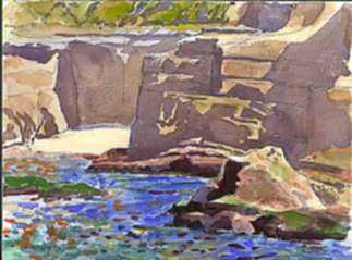 Watercolor by Paul Parker: Sea and Rocks, La Jolla, California, represented by Childs Gallery