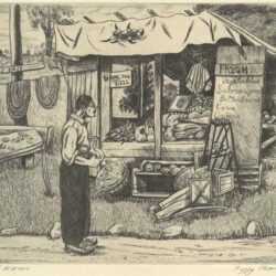 Print by Peggy Bacon: Varied Wares, represented by Childs Gallery