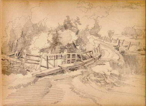 Drawing by Peter Moran: [The Footbridge], represented by Childs Gallery