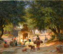 Painting by Peter Raadsig: Italian Peasants Around an Ancient Well, represented by Childs Gallery