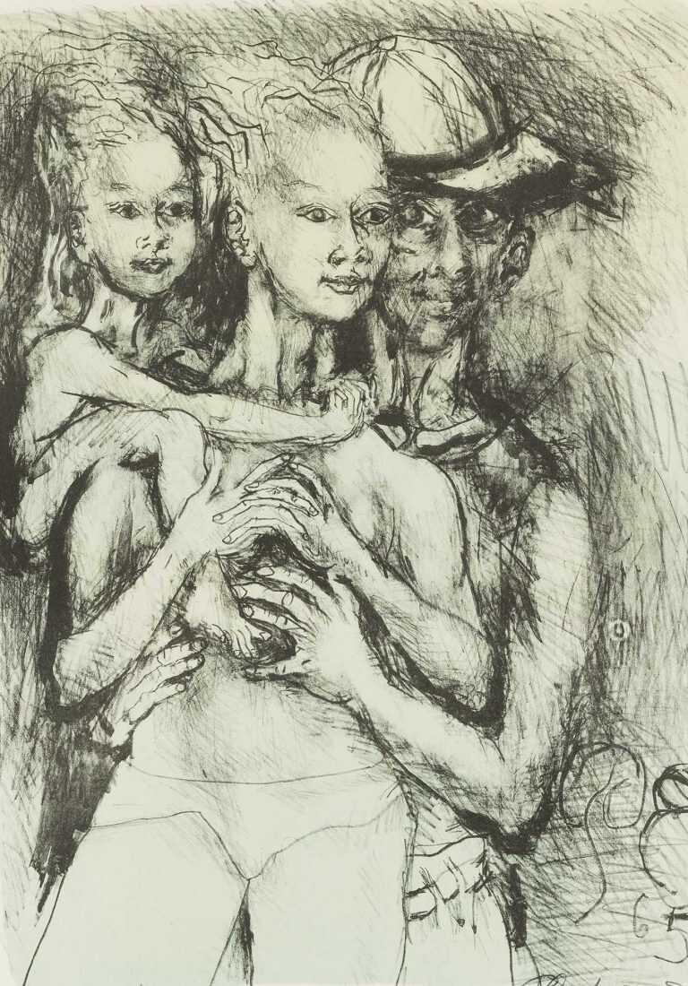 Print By Philip Evergood: Family At Childs Gallery