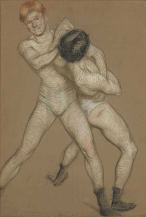 Drawing by Philip Leslie Hale: [The Wrestlers], represented by Childs Gallery