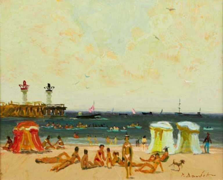 Painting by Pierre Boudet: Plage de Trouville, Deauville, represented by Childs Gallery