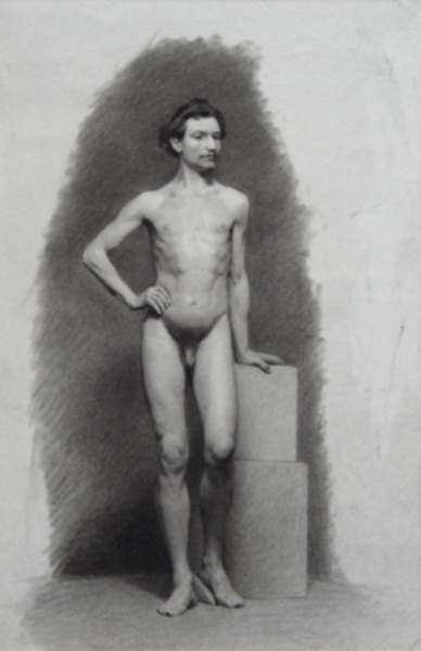 Drawing by Pietro Gabrini: [Standing Male Nude], represented by Childs Gallery