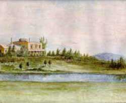 Watercolor by R. Durivage: View of Eldridge House, East Woburn, MA, represented by Childs Gallery