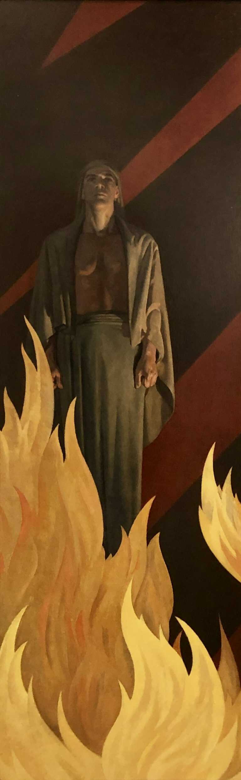 Painting by R.H. Ives Gammell: Puppy Panel: Man in Flames, available at Childs Gallery, Boston